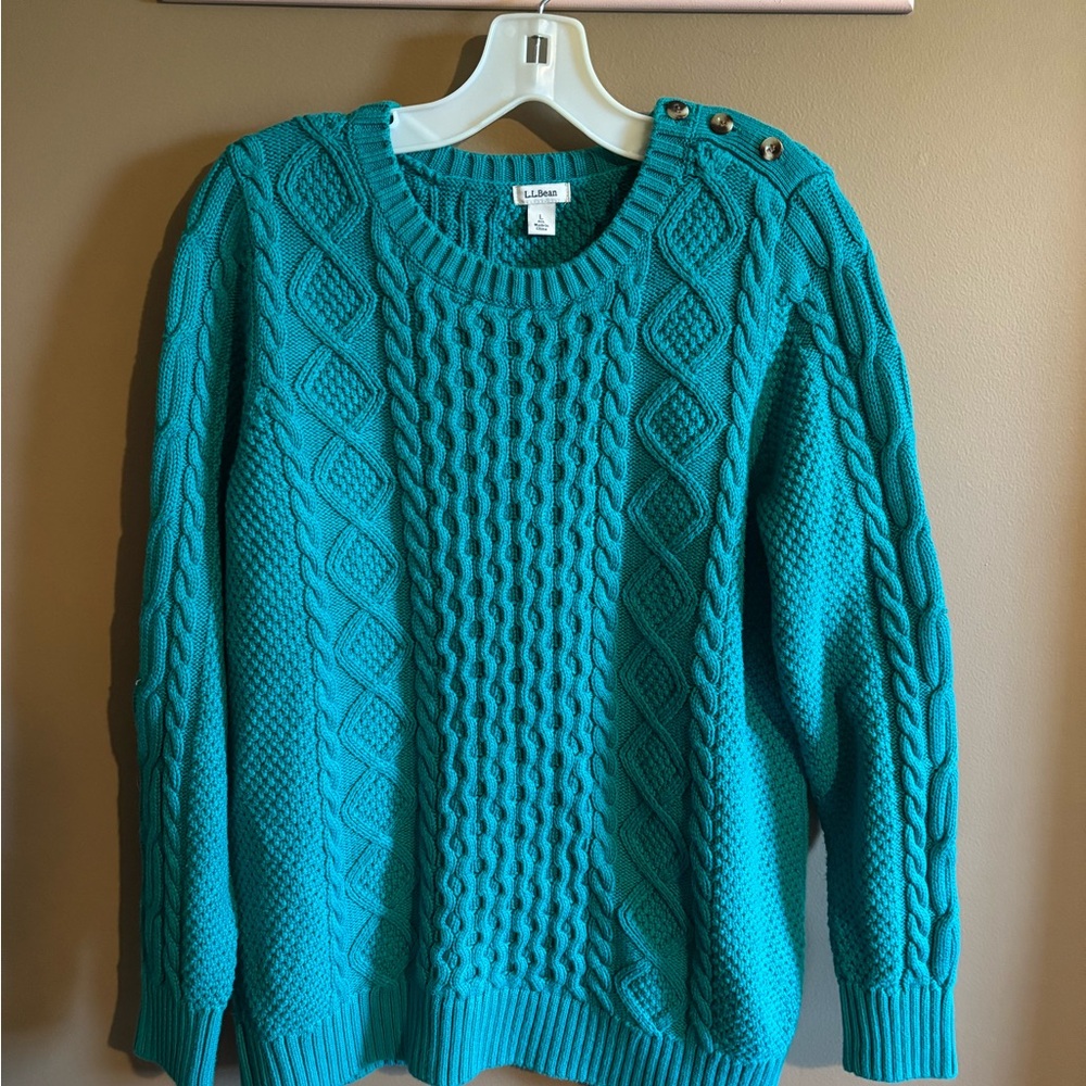 L.L. Bean Green Cable Knit Sweater
